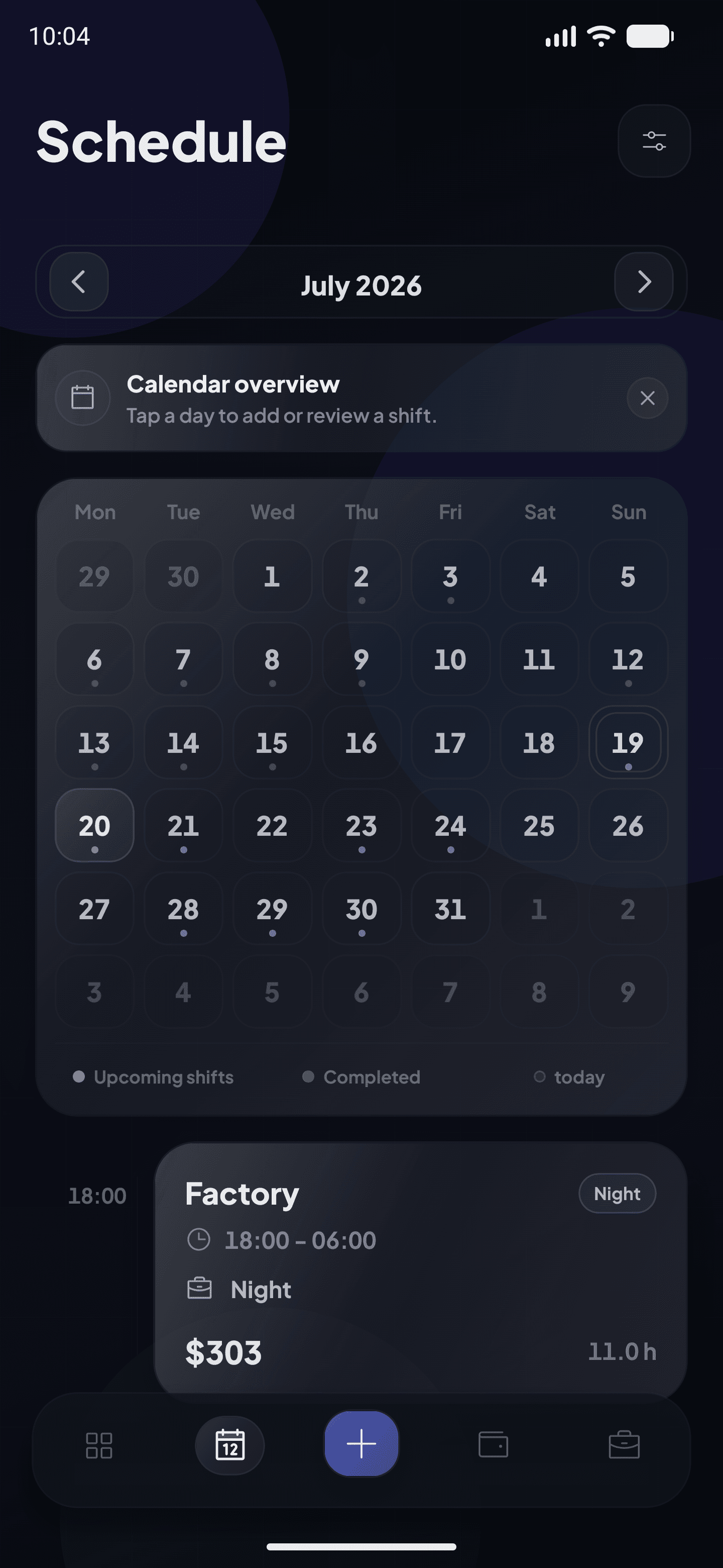 Shift-Pay monthly shift schedule