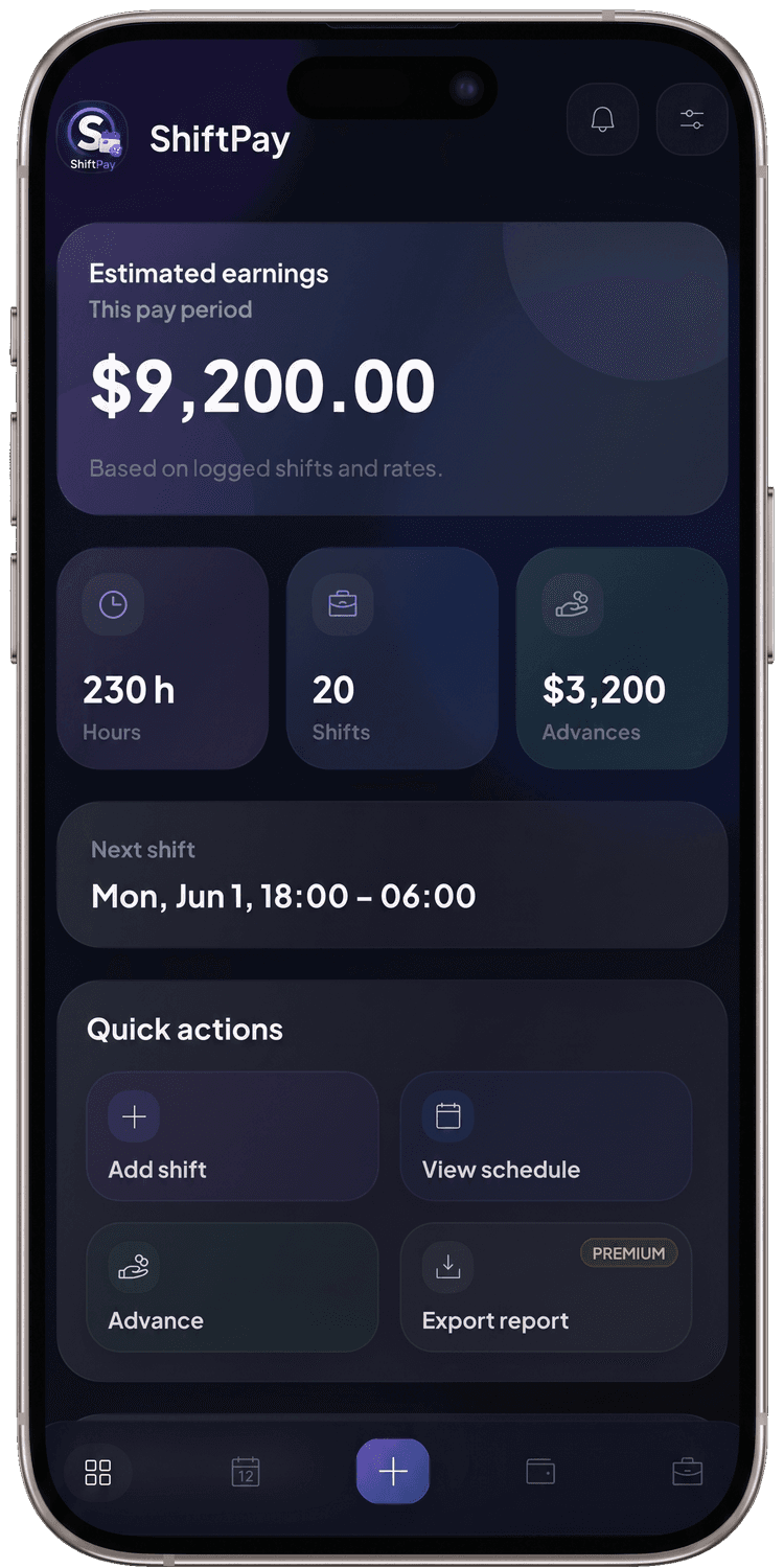 ShiftPay dashboard phone mockup